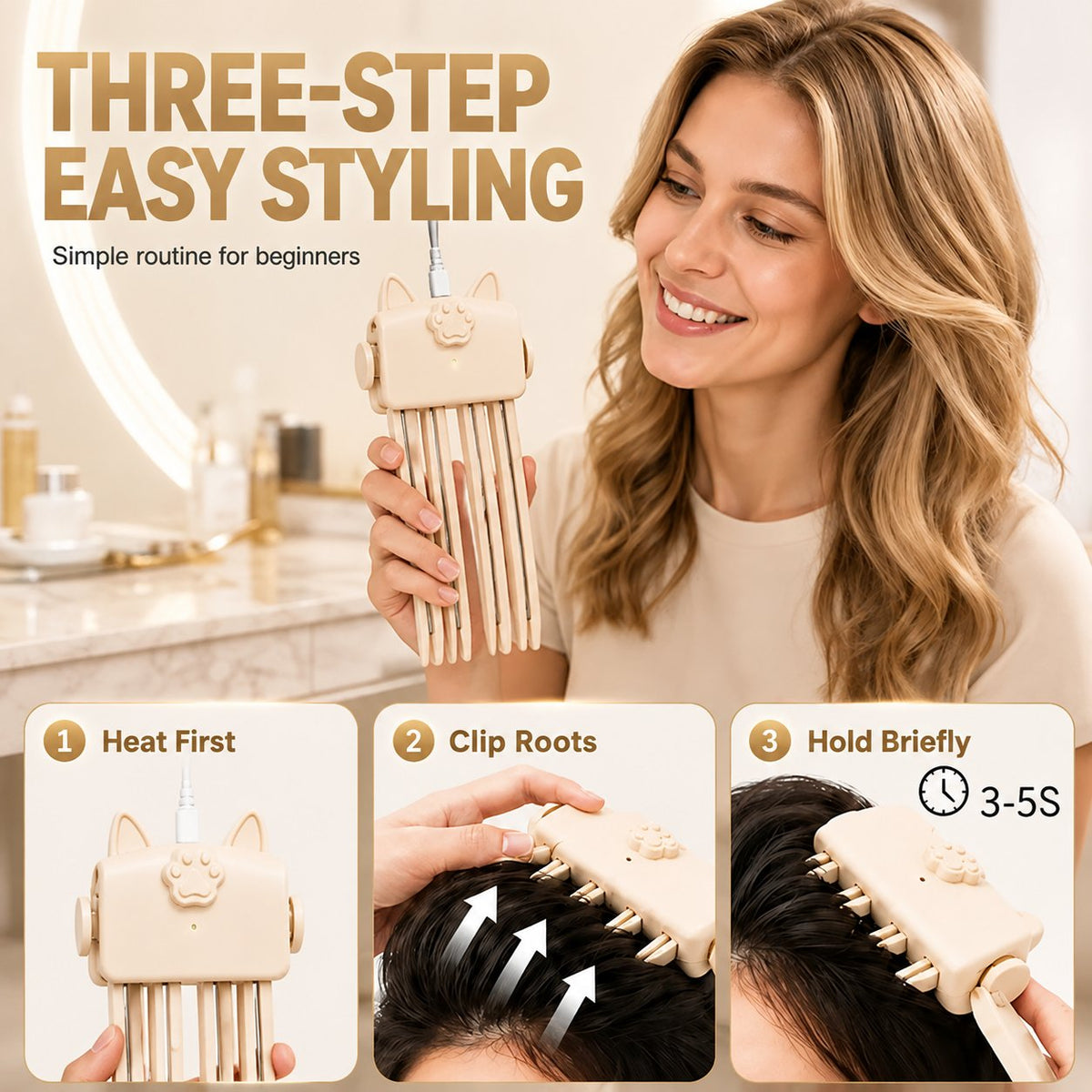 Last Day 49% OFF Wireless Heated Volumizing Root Lift Clip, Portable Travel Hair Styling Tool for Flat Fine Hair