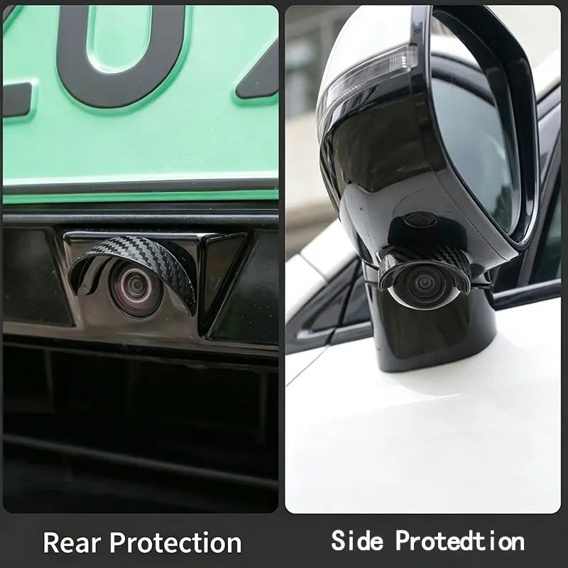 2PCS Car Reverse Camera Rain Cover, Anti‑Fog Waterproof Protection Hood, Carbon Fiber Texture