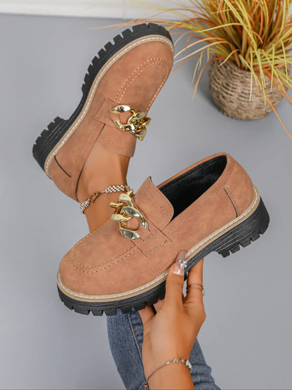 Women's Vintage Faux Leather Loafers – Round Toe, Platform, Wedge