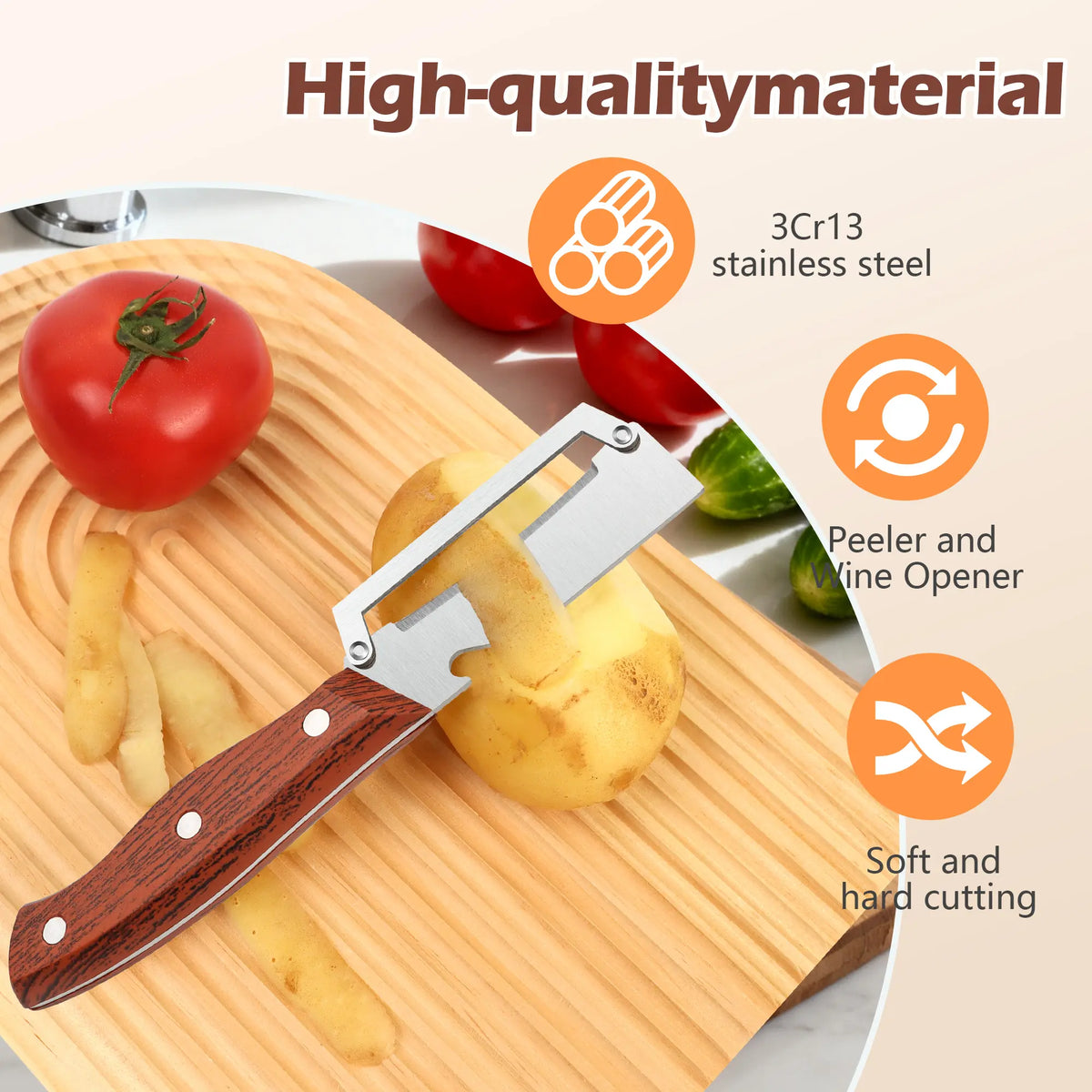 Wooden-Handled Stainless Steel Sharp Peeler