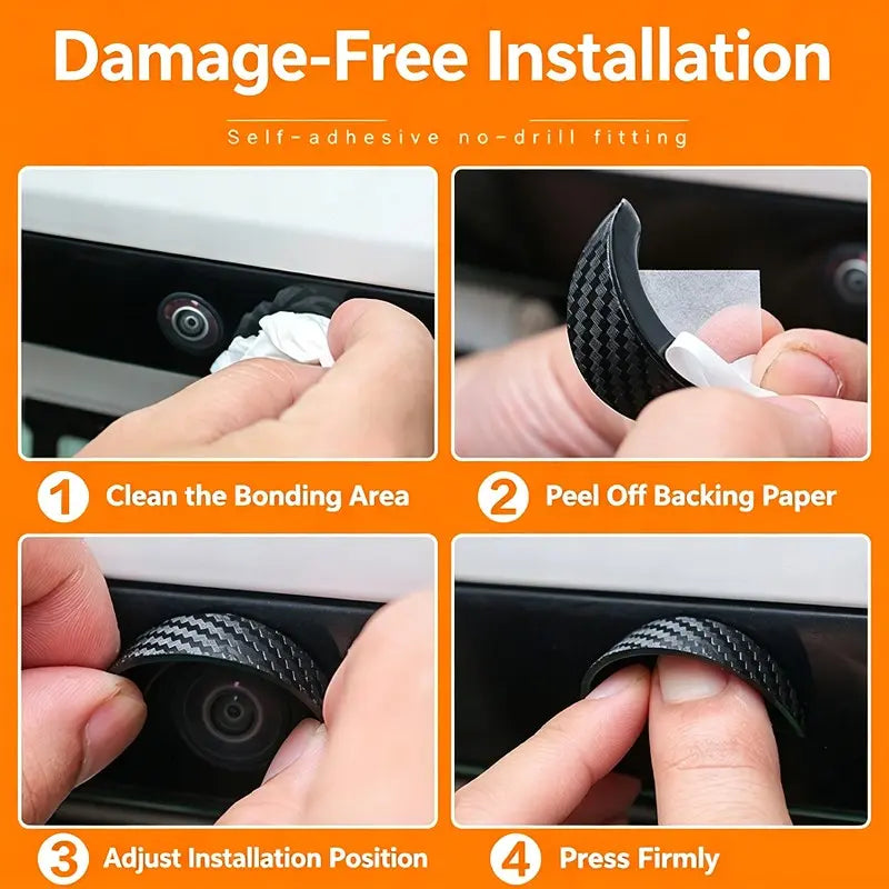 2PCS Car Reverse Camera Rain Cover, Anti‑Fog Waterproof Protection Hood, Carbon Fiber Texture