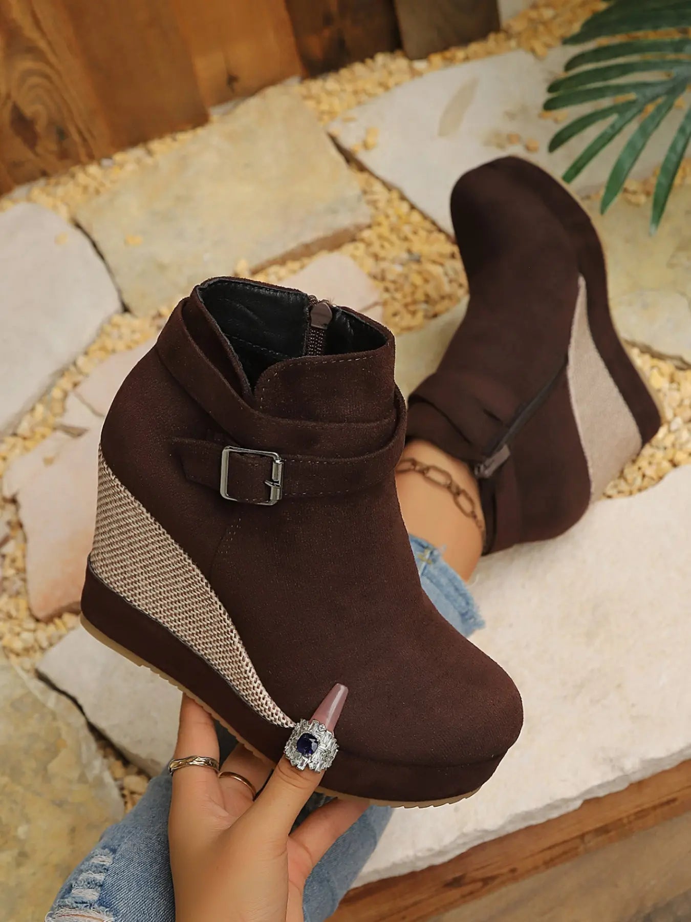 Women's Ankle Boots – Chunky Sole, Wedge, Zip