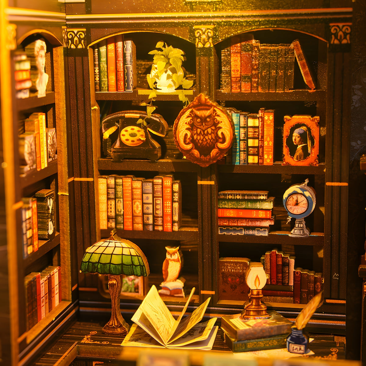 Miniature Owl Book Nook - 3D Wooden Craft Kit with Lights
