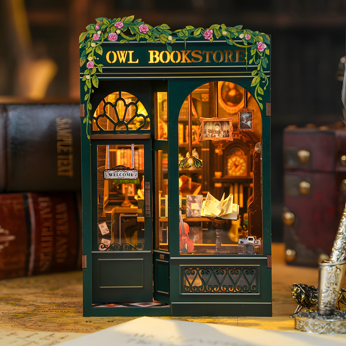 Miniature Owl Book Nook - 3D Wooden Craft Kit with Lights