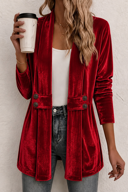 Double-Breasted Velvet-Look Cardigan