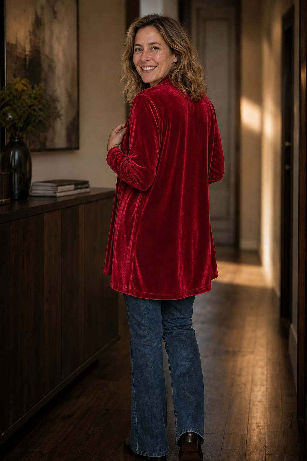Double-Breasted Velvet-Look Cardigan