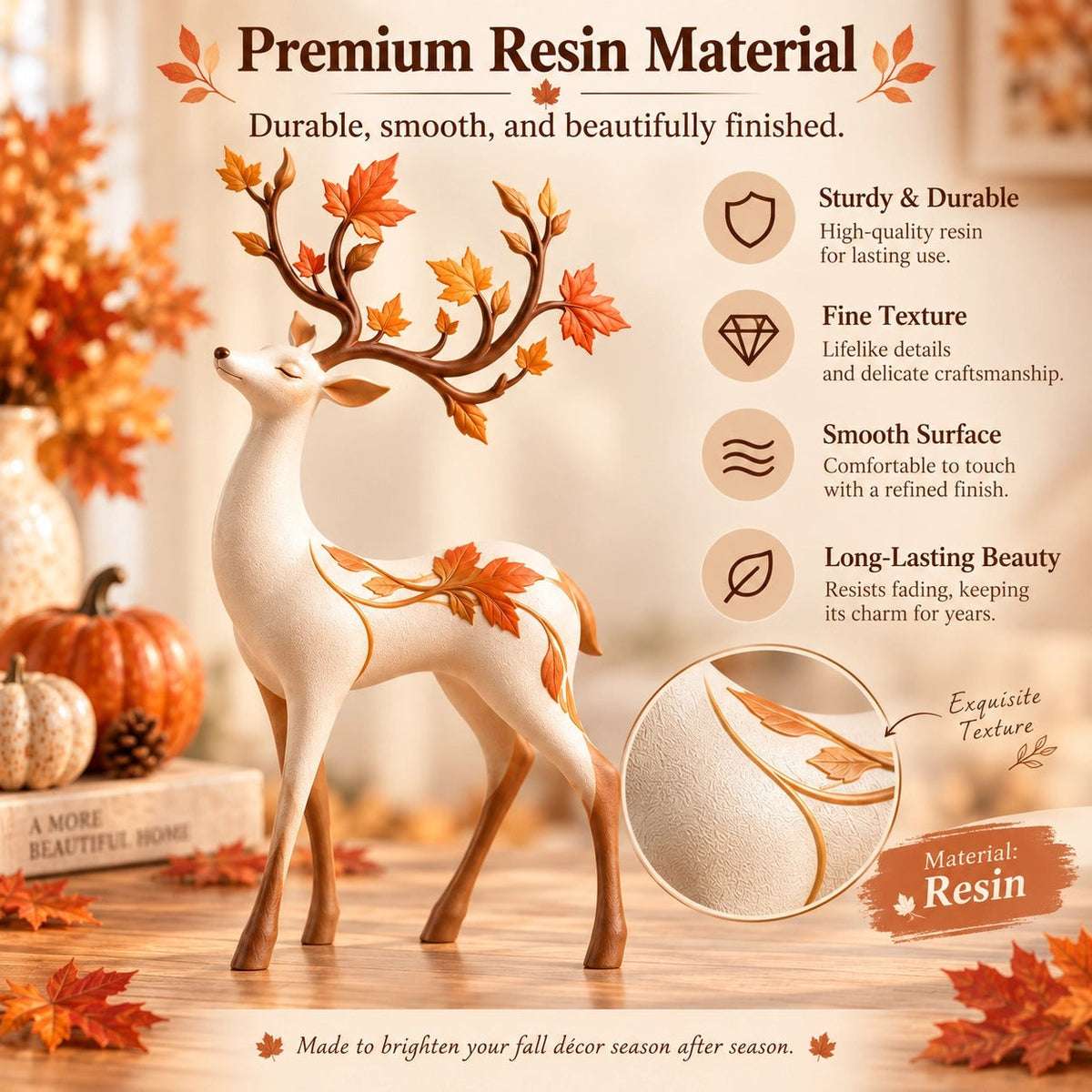 Autumn Leaf Antler Deer Figurine
