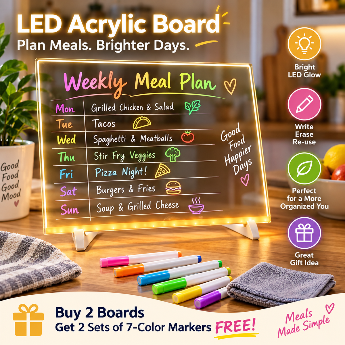 Creative Rewritable Acrylic LED Message Board (set come with 7 Pens)
