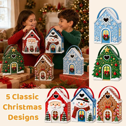 Christmas Cottage Handle Gift Box — 5 Festive Designs, House‑Shaped Packaging with Carry Handle