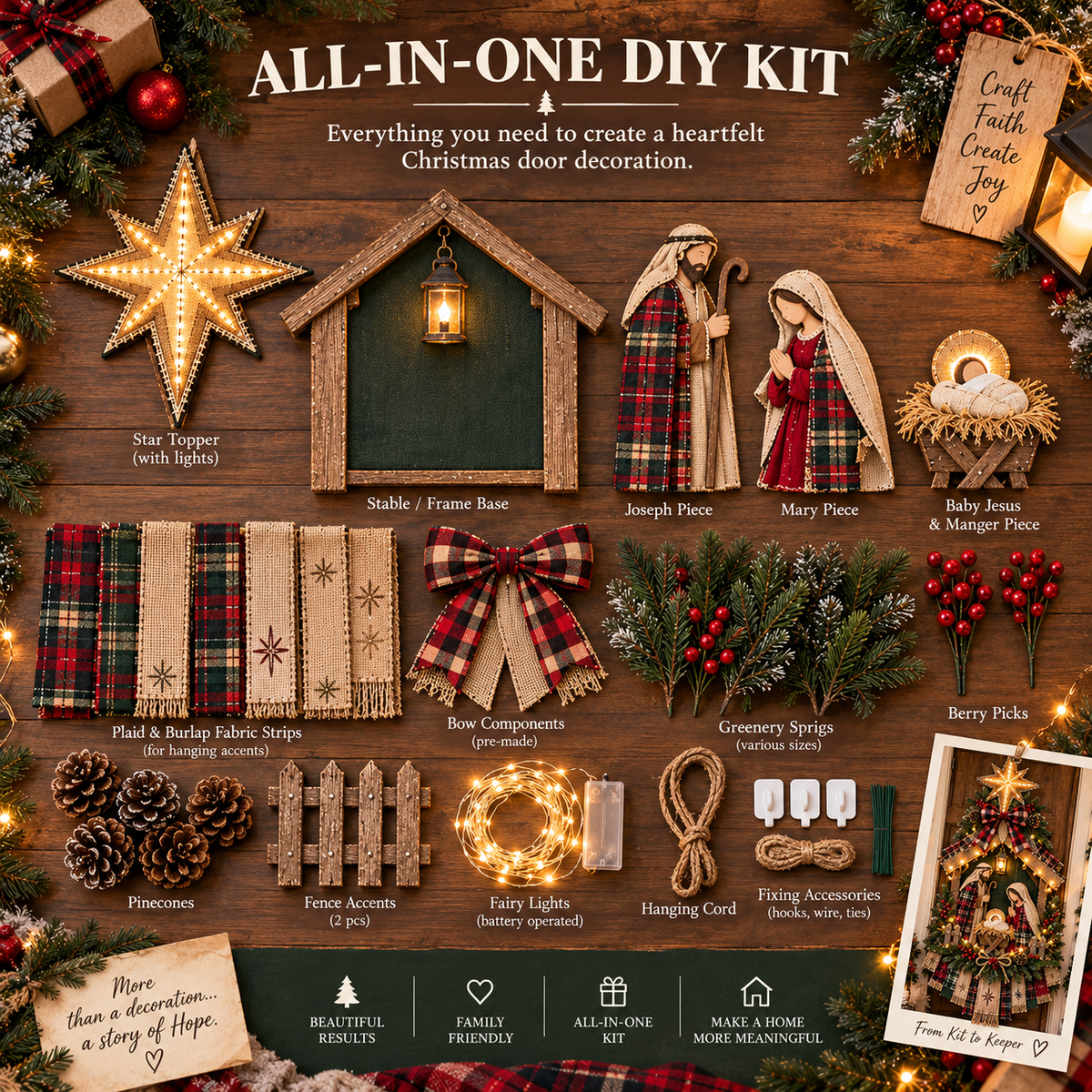 Last Day 50% OFF – DIY Lighted Christmas Nativity Scene Door Hanging Kit