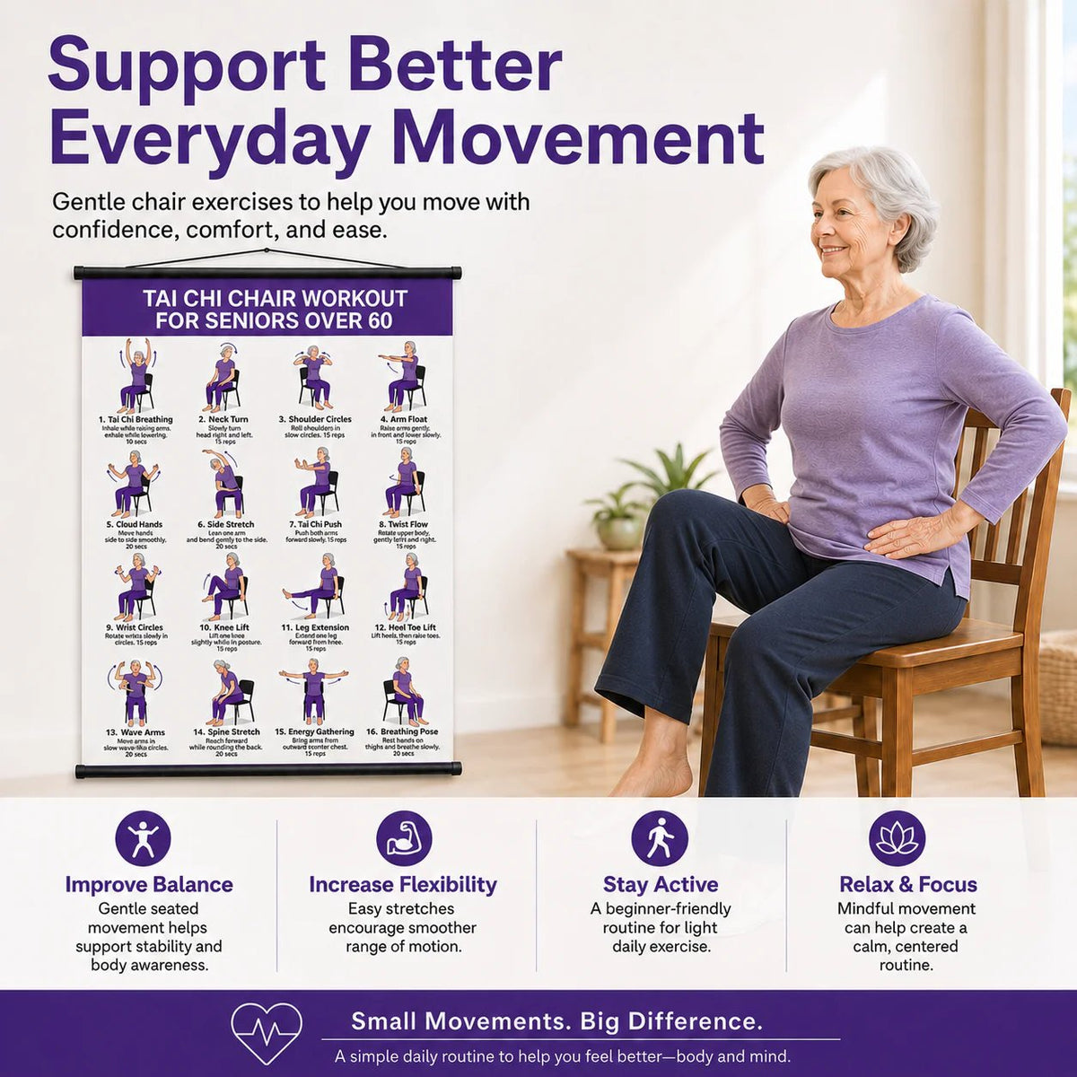 Healthy Aging EssentialTai Chi Chair Workout Chart for Seniors
