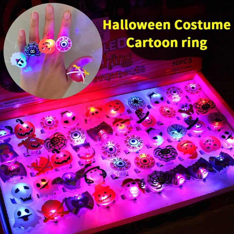 50 Pieces Each Box‼LED Light Halloween Glowing Ring | Flashing Light‑Up Party Favor for Halloween Night