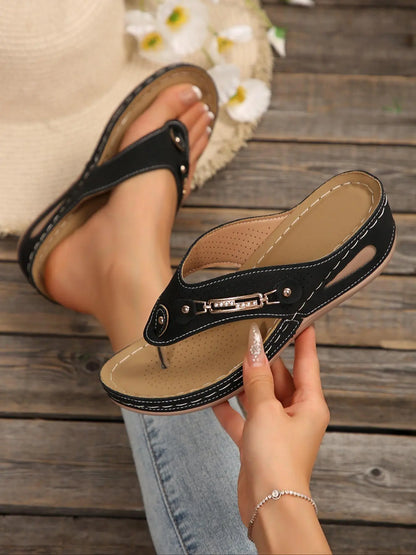 Women's Faux Leather Wedge Sandals – Platform, Lightweight, Breathable