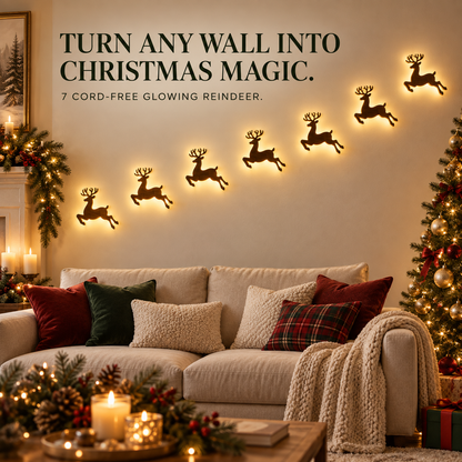 7-Piece LED Reindeer Wall Décor – Cordless Remote-Controlled Christmas Glow