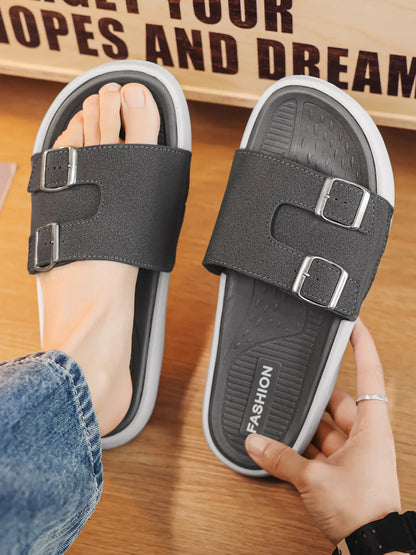 Women's Faux Leather Slides – Open Toe, Lightweight, Breathable