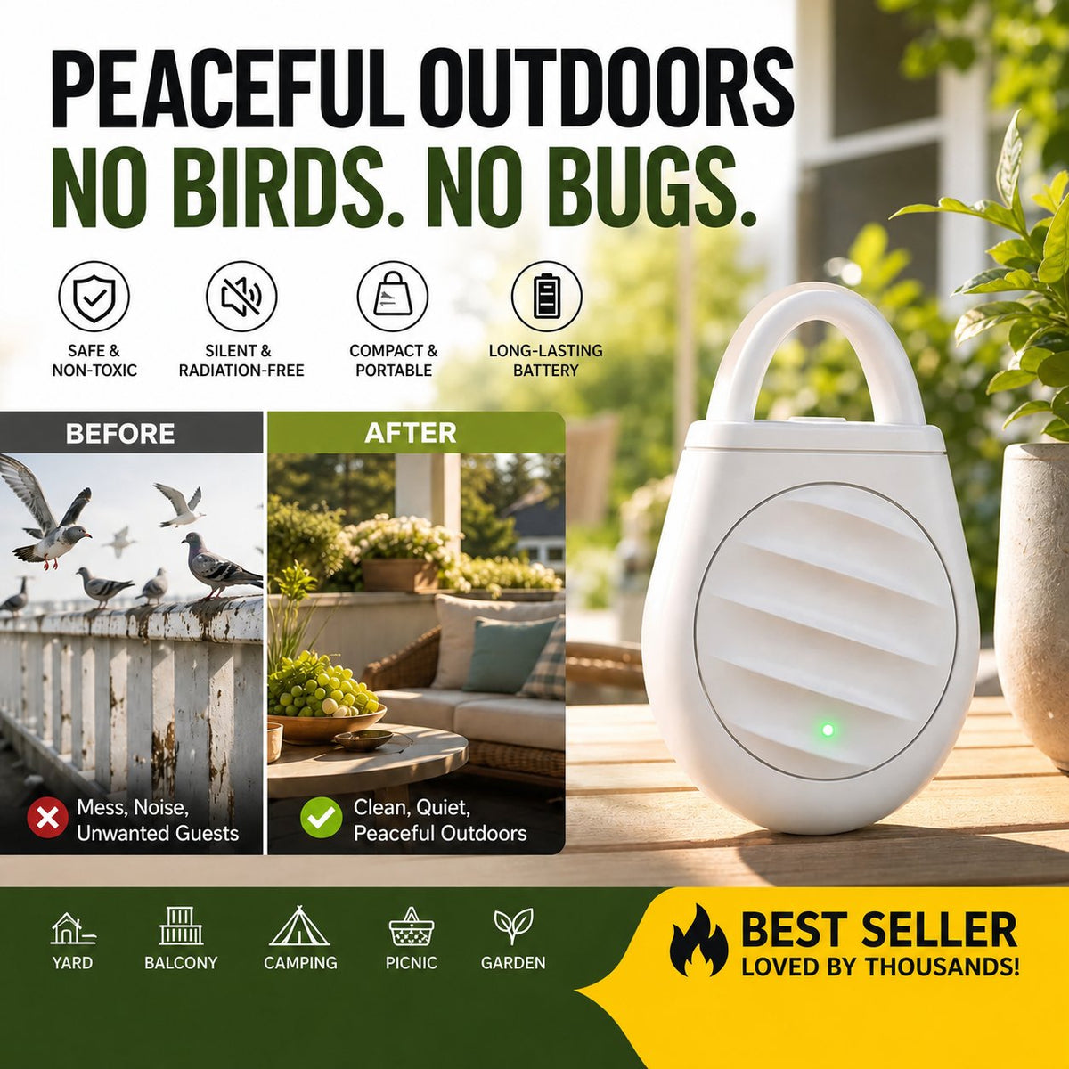 Limited time offer Buy 3 get 2 free！No more trouble from birds, beasts and locusts！Portable Ultrasonic Bird Repellent Keychain