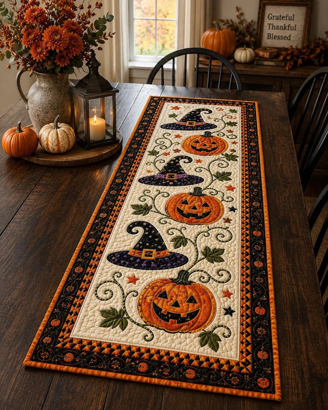 Rustic Quilted Autumn Table Runner – Cozy Harvest Table Decor