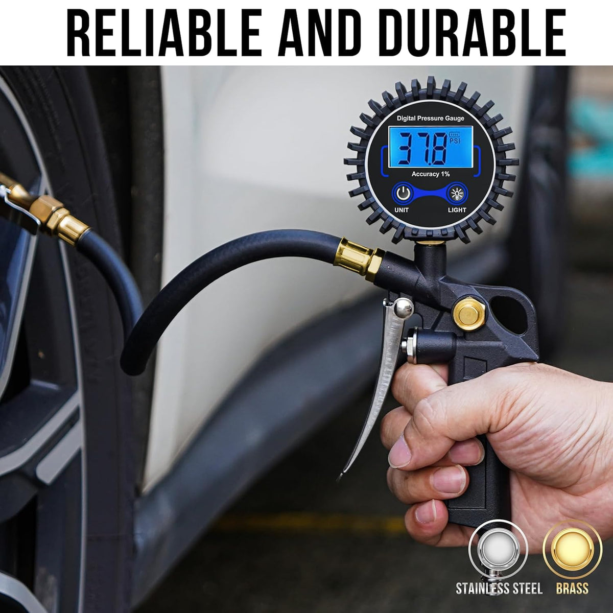 LAST DAY 49% OFF - High Precision Digital Tire Inflator Pressure Gauge | 3-in-1 Inflate Deflate Check Tire Tool