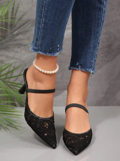 Women's Embroidered Mesh Sandals – Pointed Toe, Open Toe