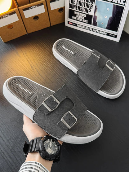 Women's Faux Leather Slides – Open Toe, Lightweight, Breathable