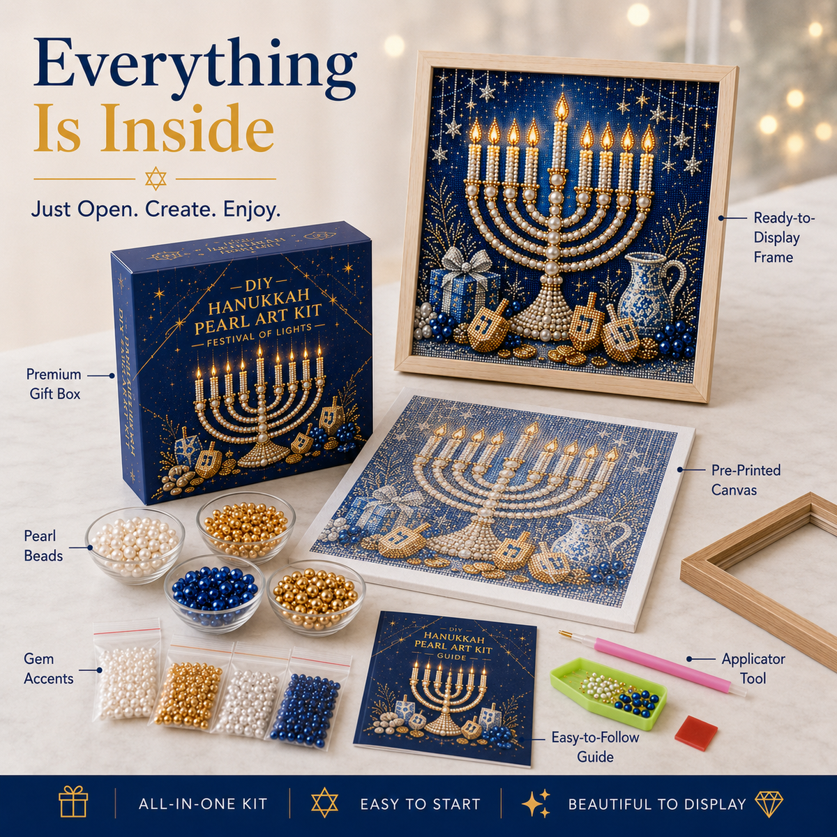 DIY Hanukkah Pearl Art Kit | 8 Festive Designs