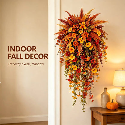 ARTIFICIAL FALL HARVEST HANGING BASKET - AUTUMN PORCH & DOOR DECORATION