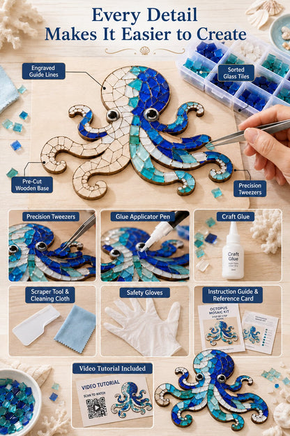 LAST DAY 59% OFF – Octopus Mosaic Kit | Beginner-Friendly DIY Glass Craft with Step-by-Step Instructions