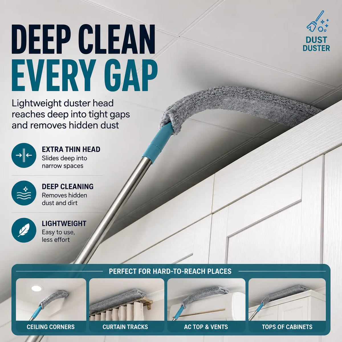Replacement Gap Duster for Home Corner Place, Durable Flexible Arbitrary Bending Microfiber Dust Brush