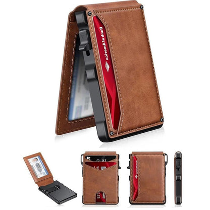 70K+ SOLD!-Wallet for Men - with Pop Up Aluminum Case Money Clip Slim Leather Slots Credit Card Holder RFID Blocking Bifold Minimalist Wallet