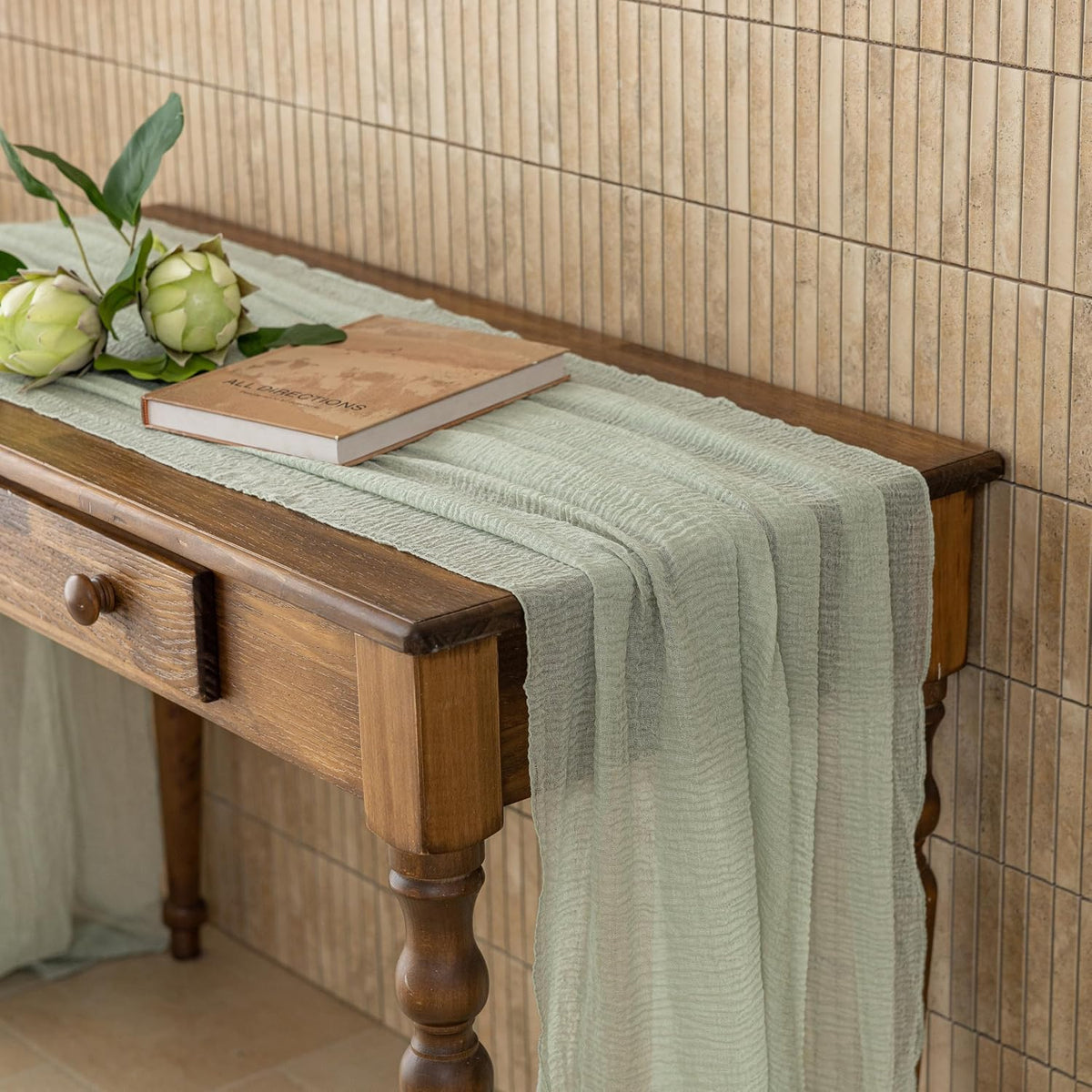 Boho Crinkle Gauze Table Runner 120 Inches for Weddings, Parties & Home Decor