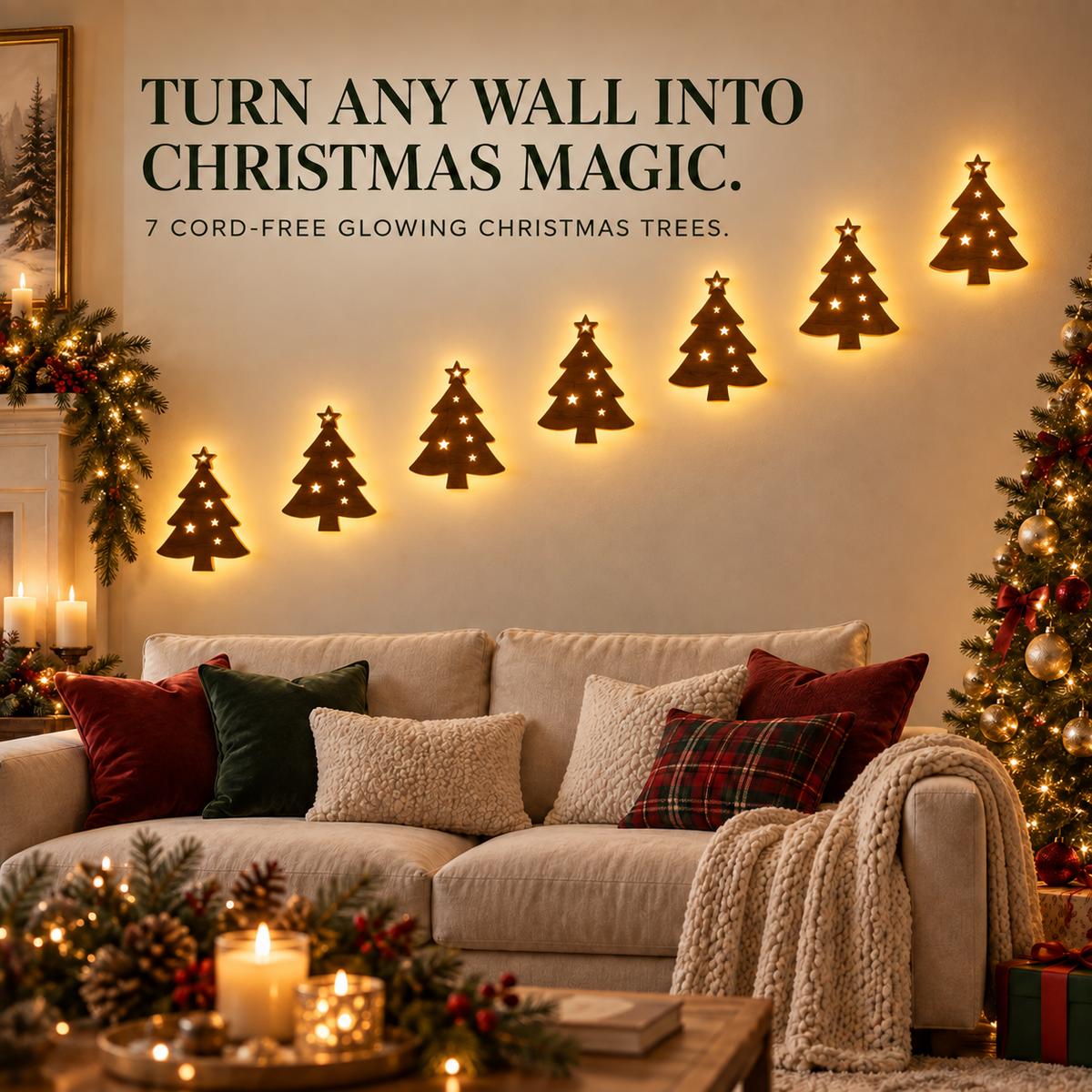 7-Piece LED Reindeer Wall Décor – Cordless Remote-Controlled Christmas Glow