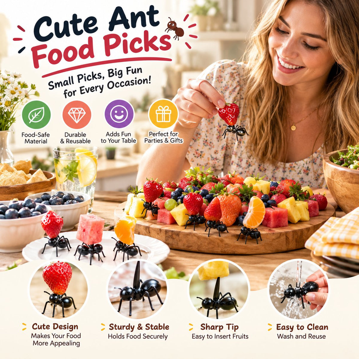 Ant-Shaped Snack & Fruit Picks – Turn Every Bite Into a Playful Table Display