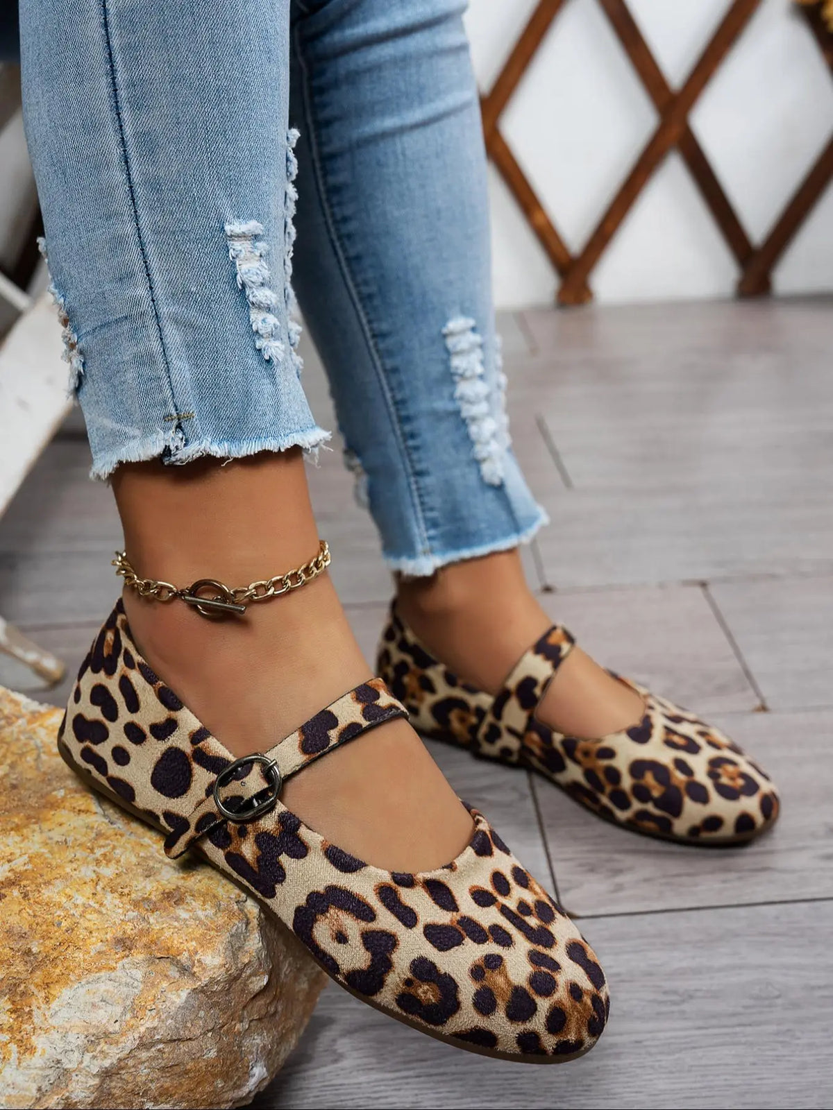 Women's Leopard Print Mary Jane Flats – Non-Slip, Breathable