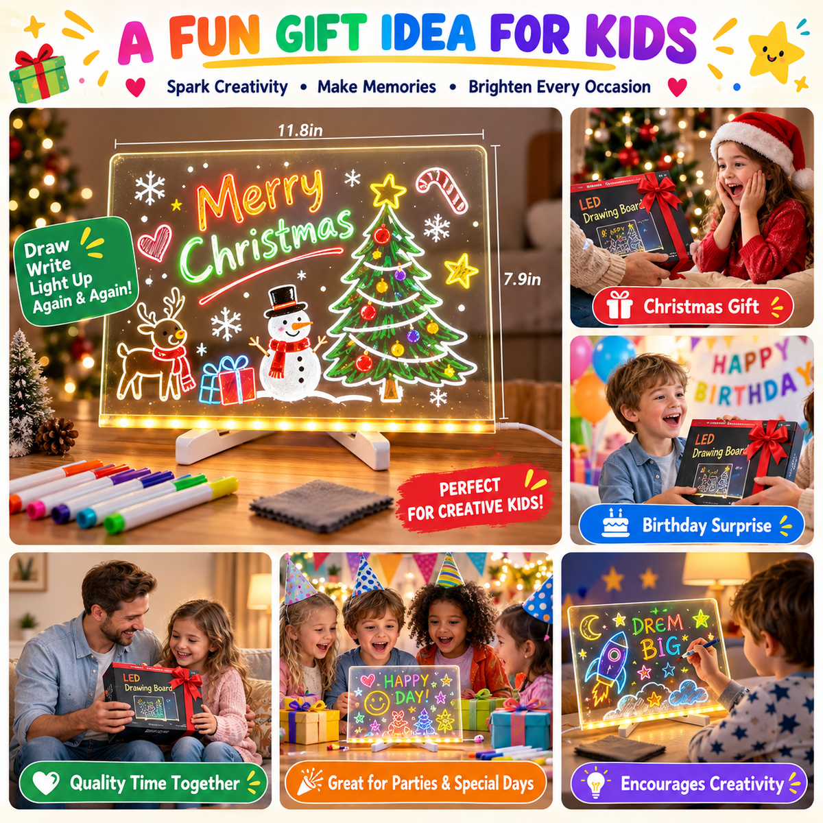Creative Rewritable Acrylic LED Message Board (set come with 7 Pens)