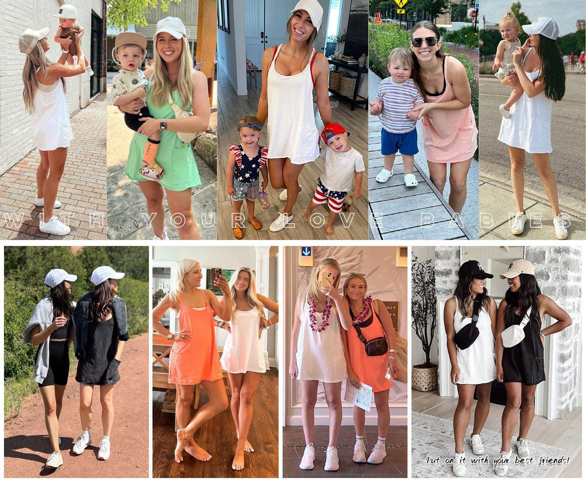 Women's Sleeveless Sports Dress - Athletic V-Neck Spaghetti Strap Mini Sundress