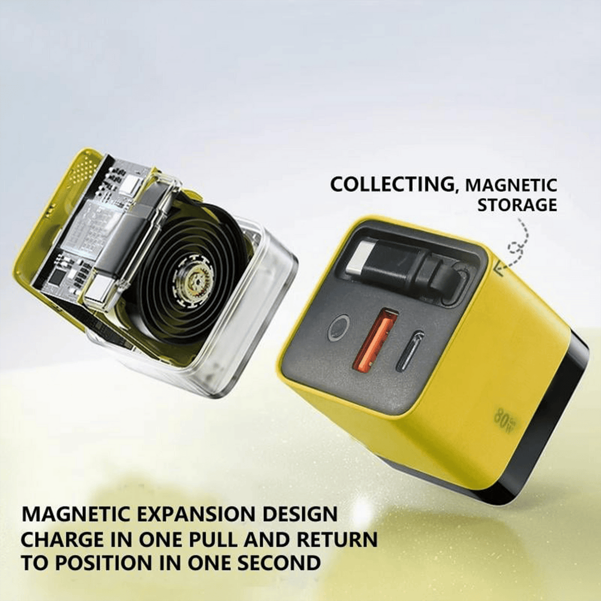 3 in 1 GaN Charger,Scalable 80W MAX fast charger module with Type-C cable and 2 USB ports