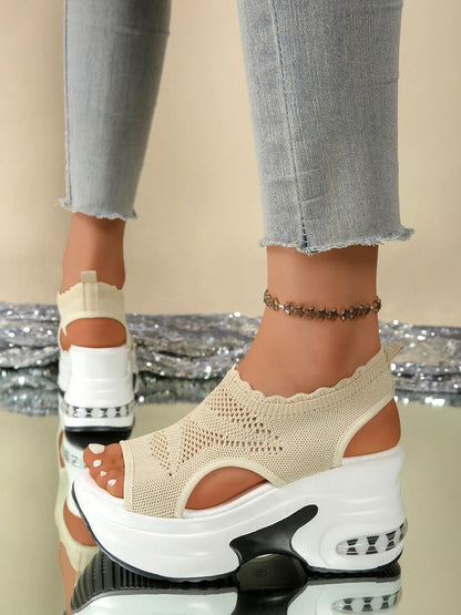 Women's Knit Sandals – Minimalist, Chunky Sole, Low Heel