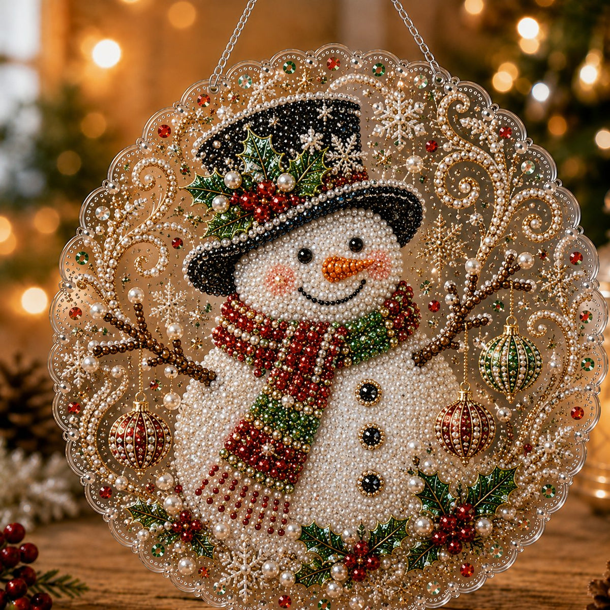 Premium Christmas Pearl Diamond Art Ornament Kit | DIY Holiday Hanging Decor