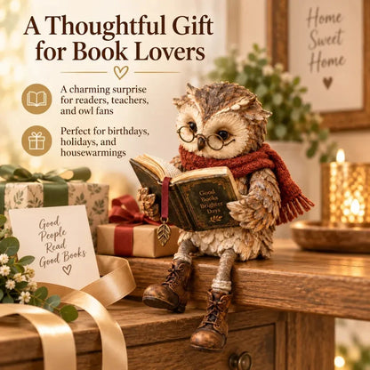 Reading Owl Figurine – Whimsical Book Lover Decor