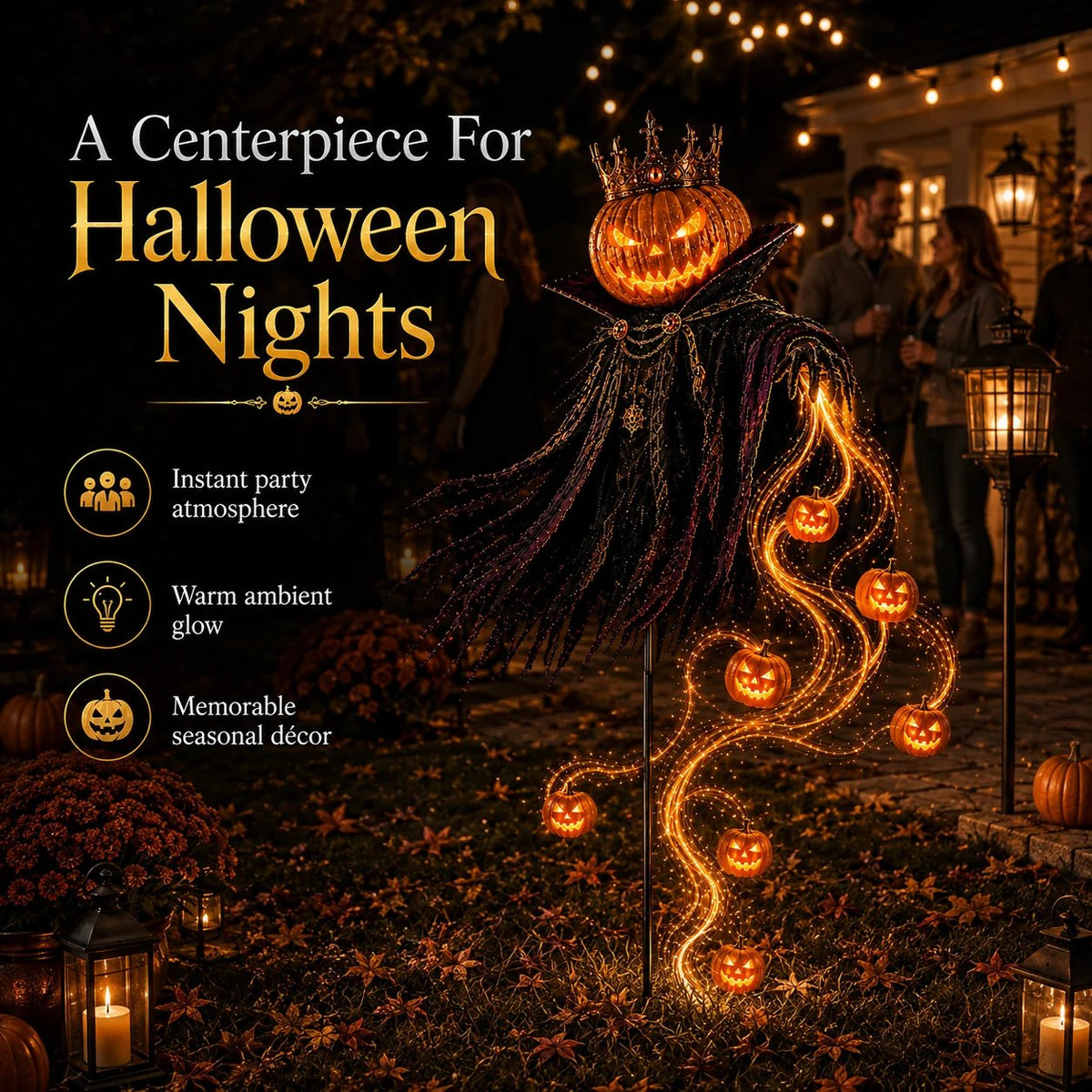 Pumpkin King Halloween Yard Decor|Solar Operated Day‐Night Ornament For Garden
