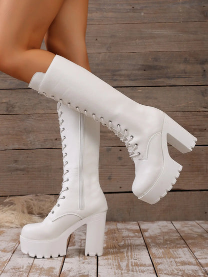 Women's Faux Leather Ankle Boots – Chunky Sole, Block Heel, Zip