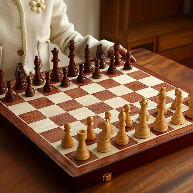 Wooden Chess Game | Foldable Walnut Board & Carved Pieces