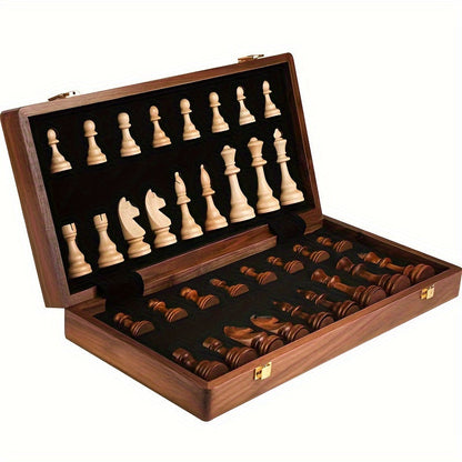 Wooden Chess Game | Foldable Walnut Board & Carved Pieces