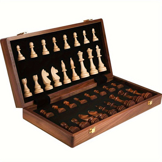 Wooden Chess Game | Foldable Walnut Board & Carved Pieces