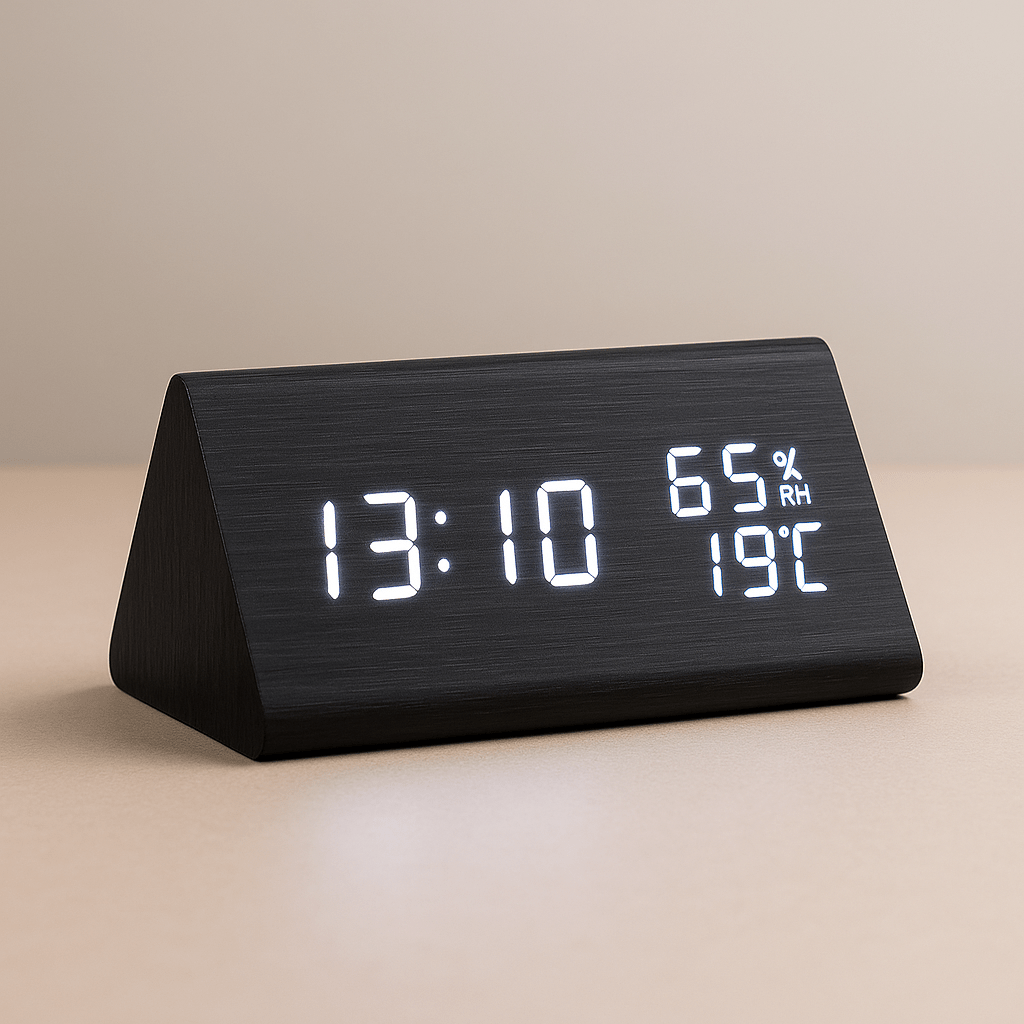 Wooden Digital Clock with Temp & Light Control