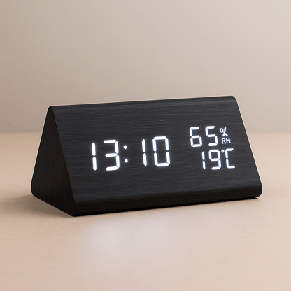 Wooden Digital Clock with Temp & Light Control