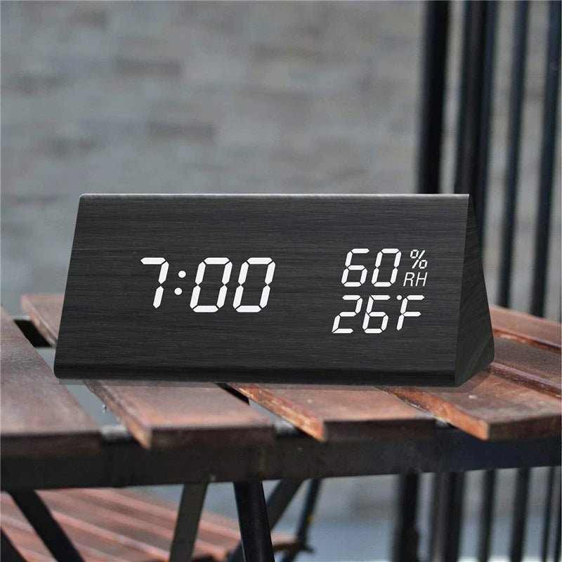 Wooden Digital Clock with Temp & Light Control