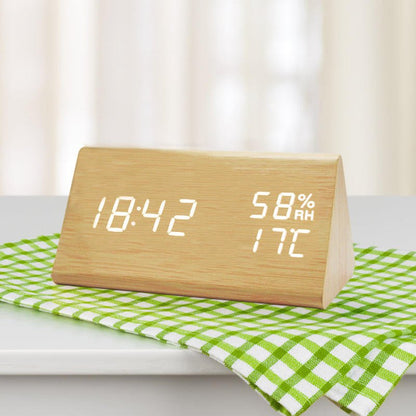 Wooden Digital Clock with Temp & Light Control