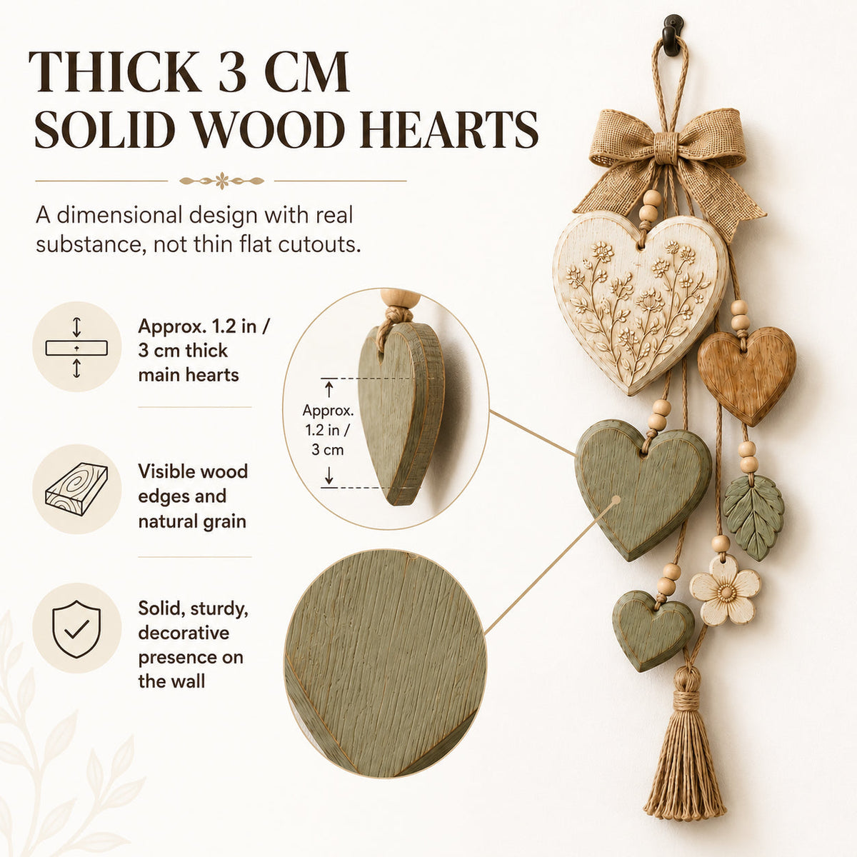 Rustic Heart & Wildflower Wall Hanging – Solid Wood Farmhouse Décor