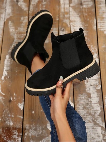 Women's Suede Ankle Boots – Chunky Sole, Non-Slip, Lightweight